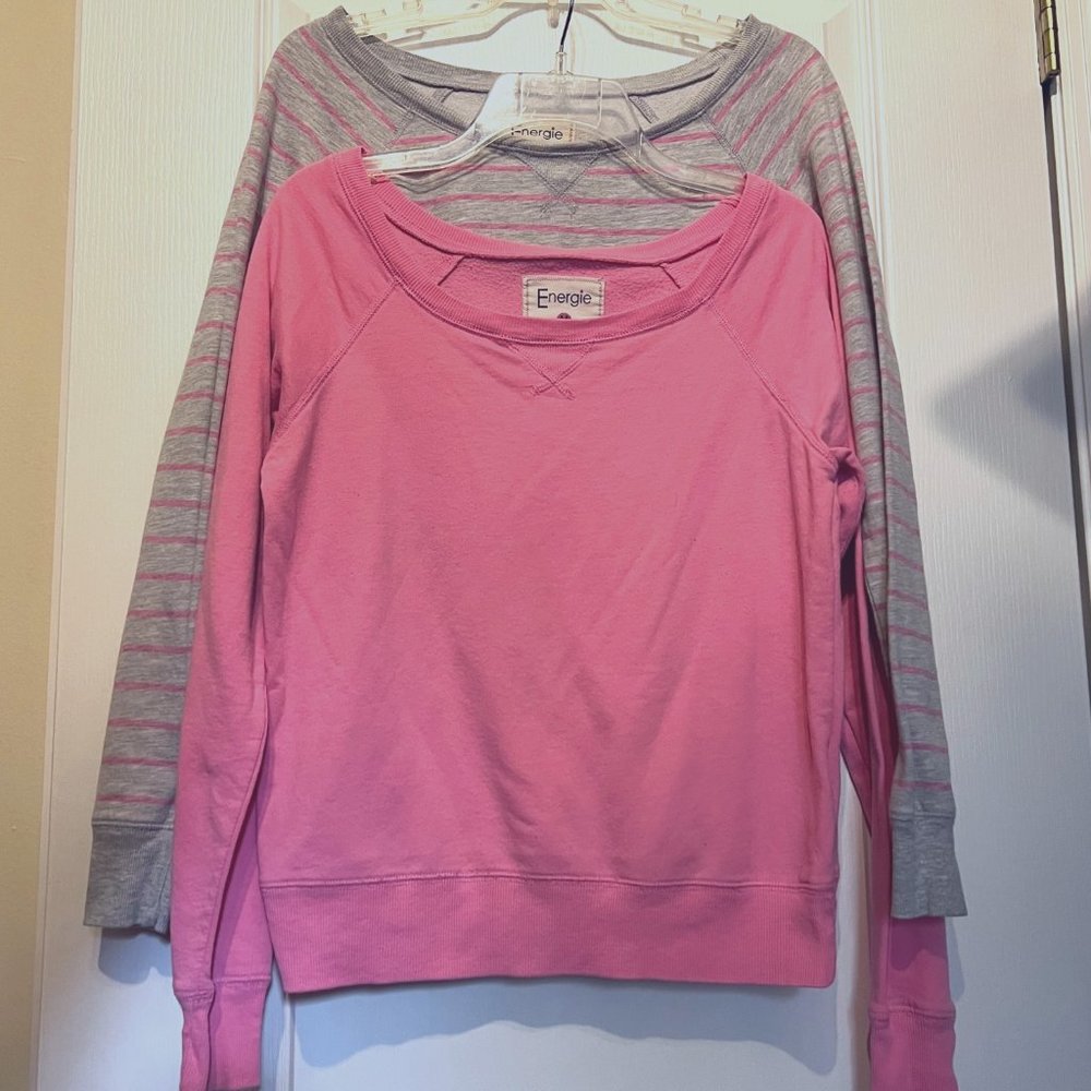 Energie Juniors Off Shoulder Cropped Sweatshirts-1 Pink, 1Pink & Gray-Size Med